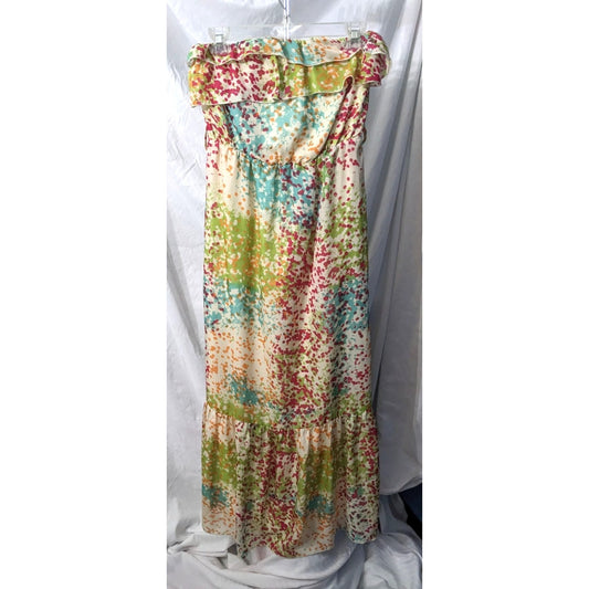 THE LIMITED Strapless Rainbow Paint Splatter Maxi Dress Ruffle Tiered Size XS