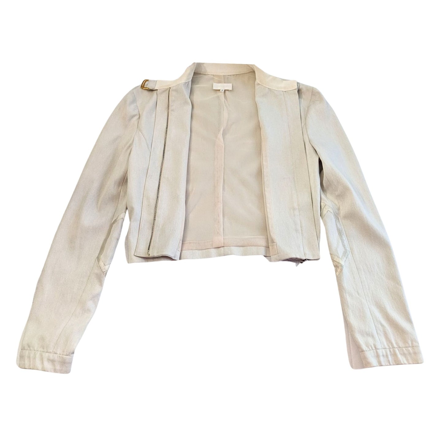 ANTONIO BERARDI Ivory Cropped Jacket w/ Art Deco Embroidered Elbow Pads Size 42