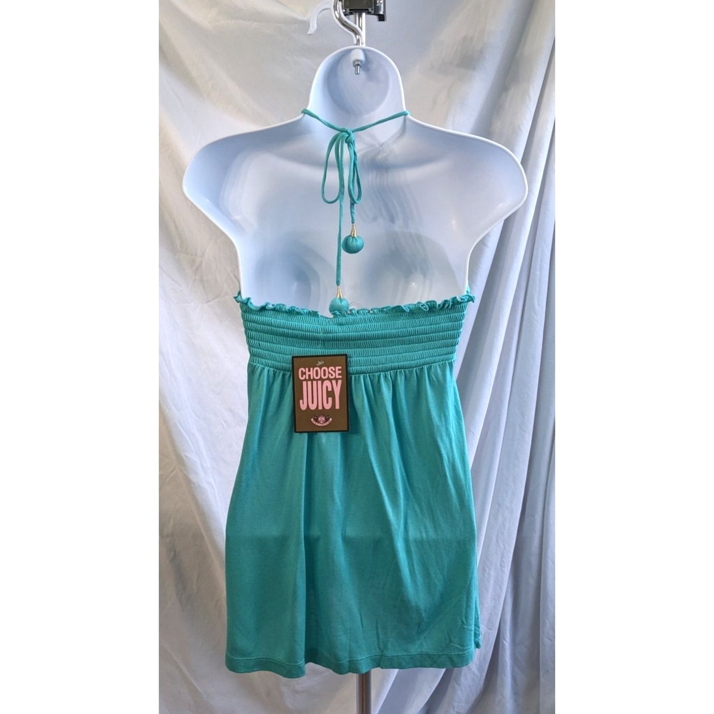 NWT Vintage Y2K JUICY COUTURE Turquoise Blue Grotto Modal Pom Pom Halter Size SP