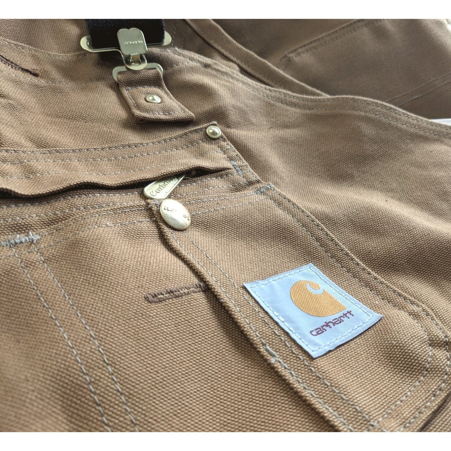 NWT CARHARTT R41 Quilt-Lined Zip-to-Thigh Tan Bib Overalls Front Pocket Sz 52x30