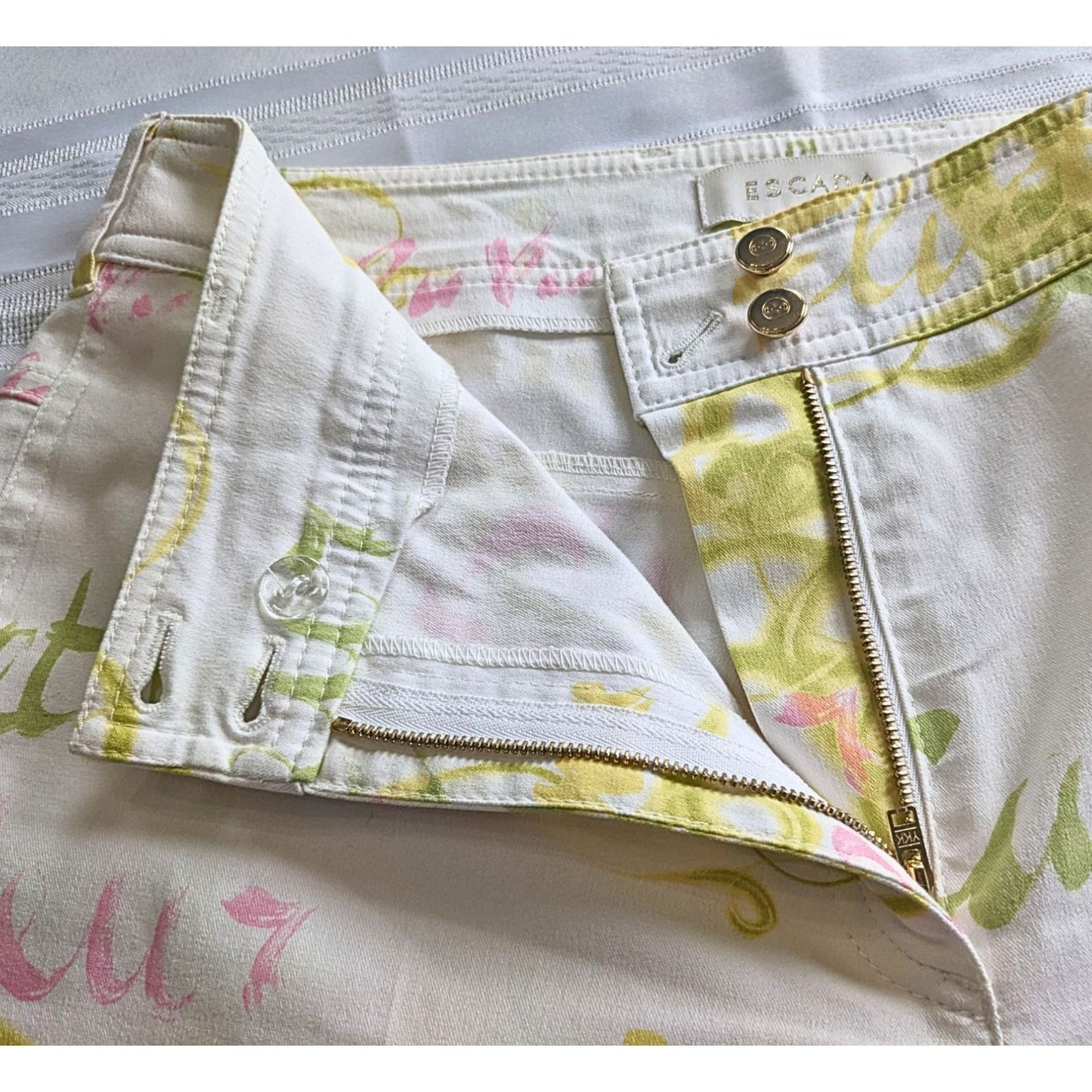 Vintage Y2K ESCADA Coastal Coquette White French Pastel Print Pants Size 44/14