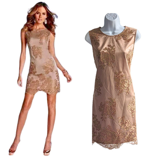 NWT Vintage Y2K BOSTON PROPER Rose Gold Overlay Formal Autumn Mini Dress Size 4