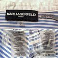 Authentic KARL LAGERFELD PARIS Blue Striped Cotton Blouse w/ Lace Sleeves Size S