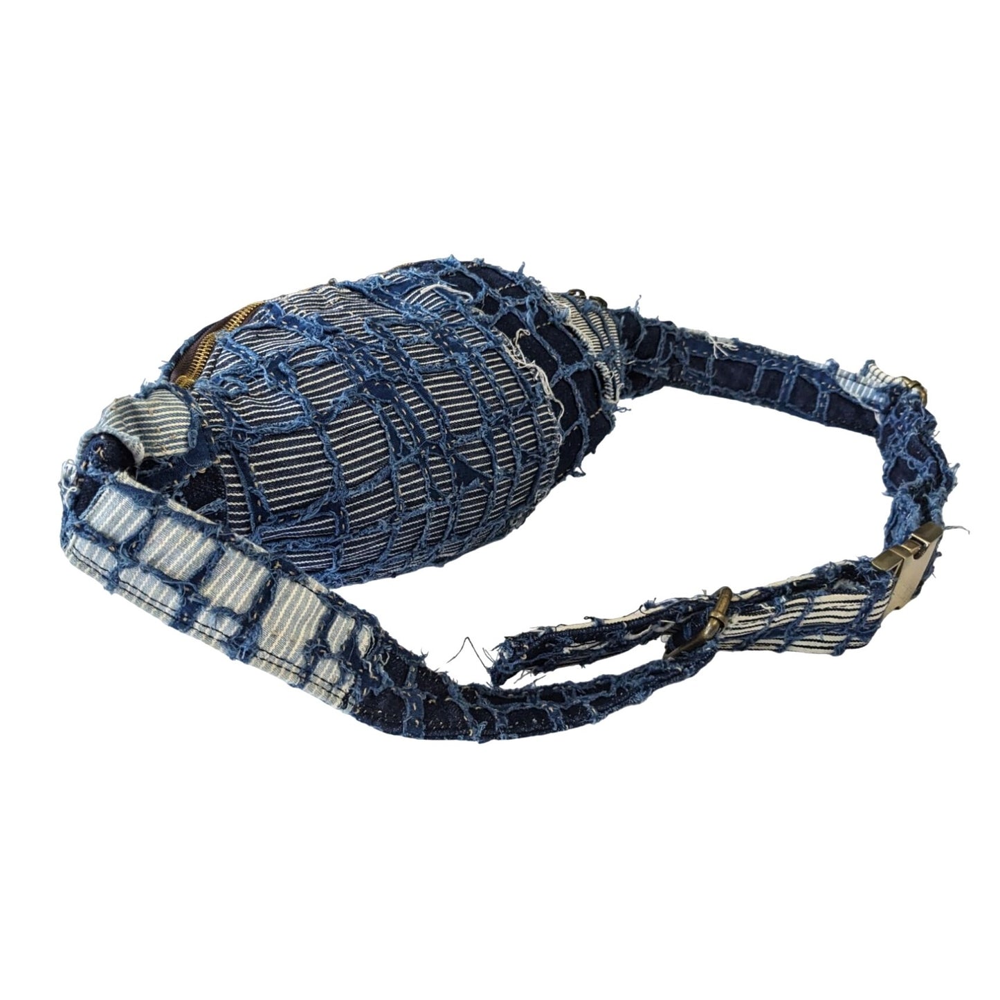 Free People MOMO NEW YORK Blue Cotton Denim Indigo Patchwork Belt Bag