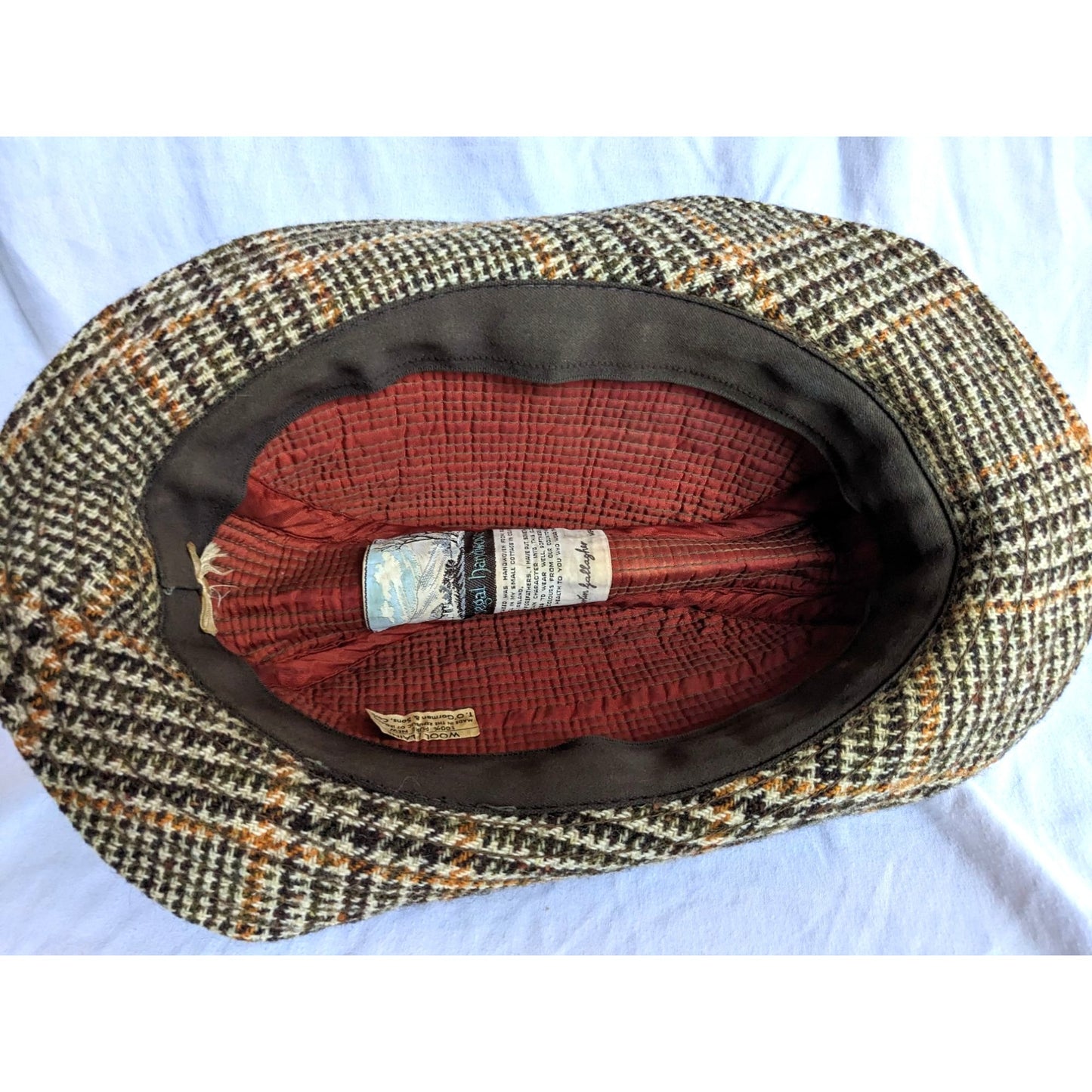 Vintage DONEGAL Brown Tweed Trilby Handwoven Irish Maker-Signed Size 7 1/8 M