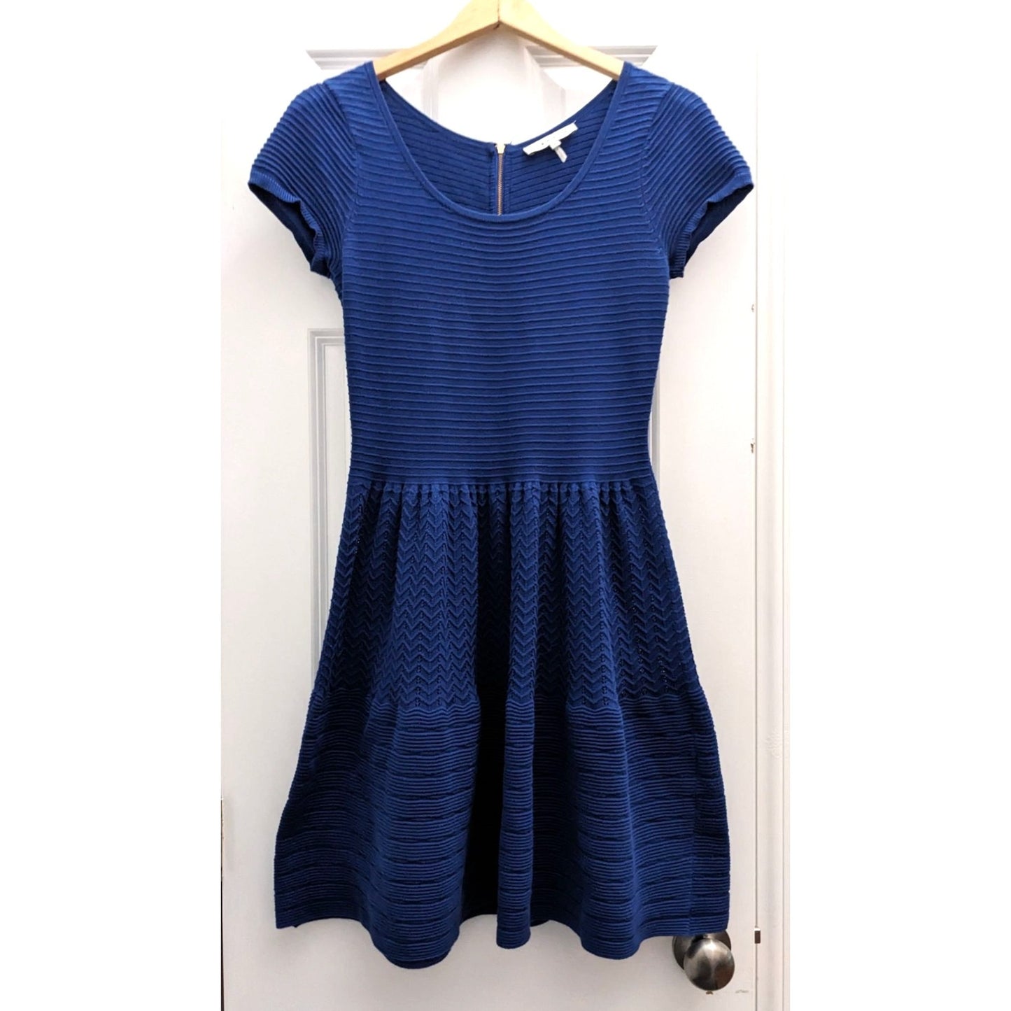 SANDRO Paris Cobalt Blue Knit Dress - Cap Sleeve Skater Fit & Flare Size 2