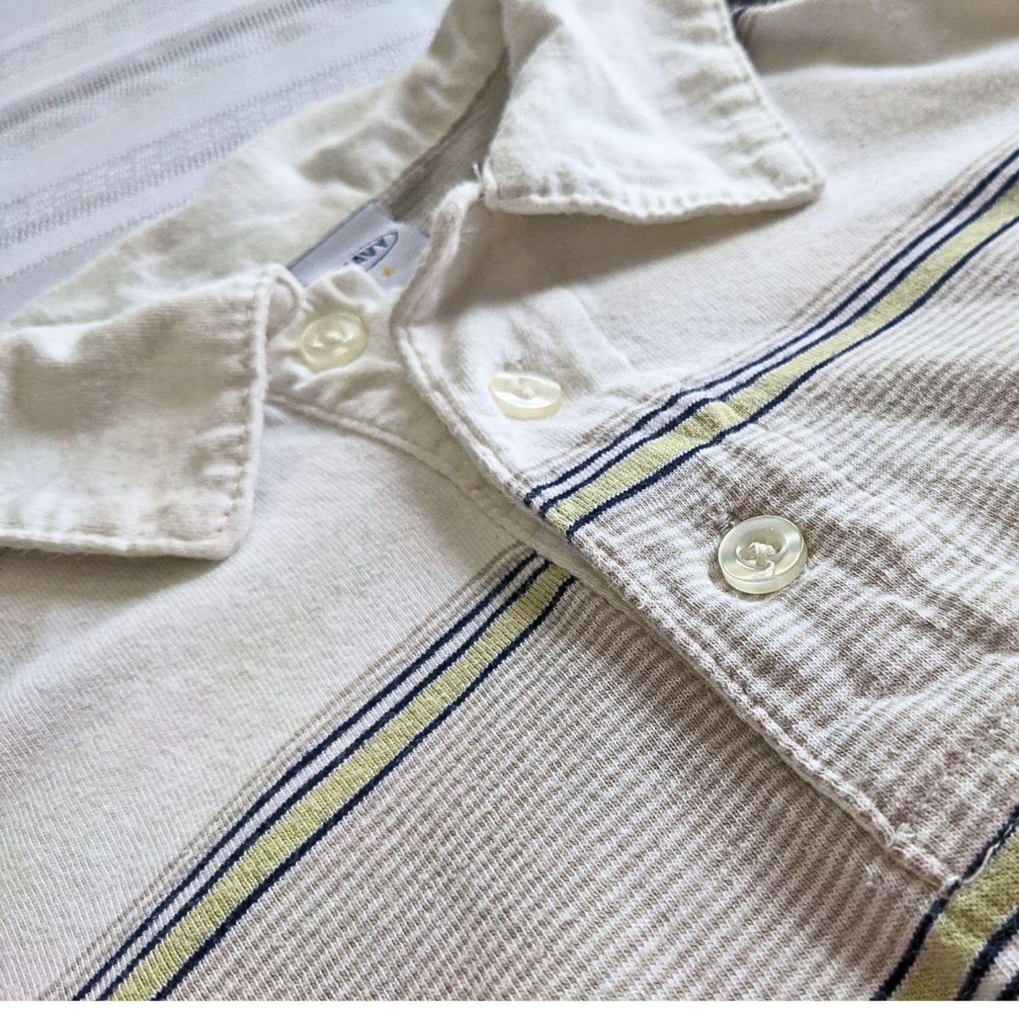 Vintage Y2K OLD NAVY 100% Egyptian Cotton White Yellow Striped Polo Mens Size XL