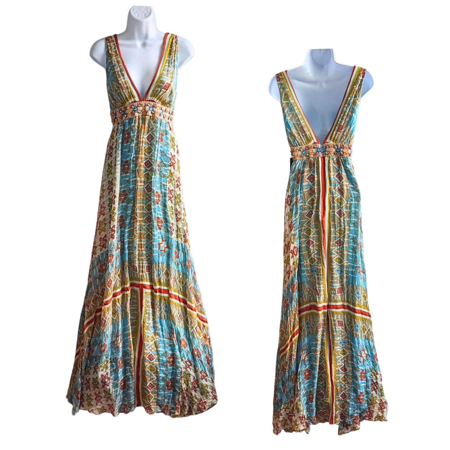 NWT Vtg Y2K NICOLE MILLER 100% Silk Crepe Plunge Boho Sundress MSRP $440 Size 2