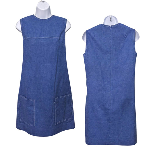 Vintage 60s/70s SEATON HALL Blue Sleeveless Teen Schoolgirl Pinafore Size 7/8