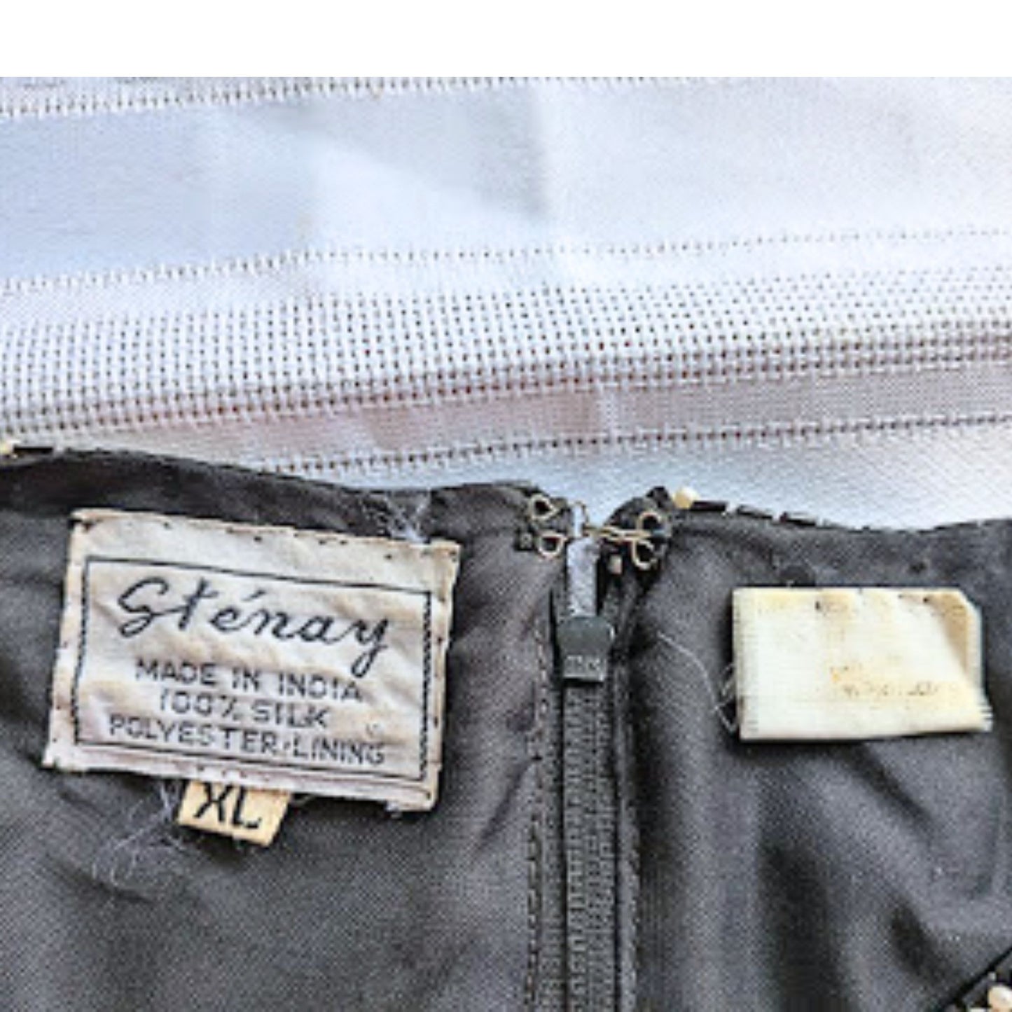 Vtg 80s STENAY 100% Silk Black & White Beaded Scallop Evening Top SzXL