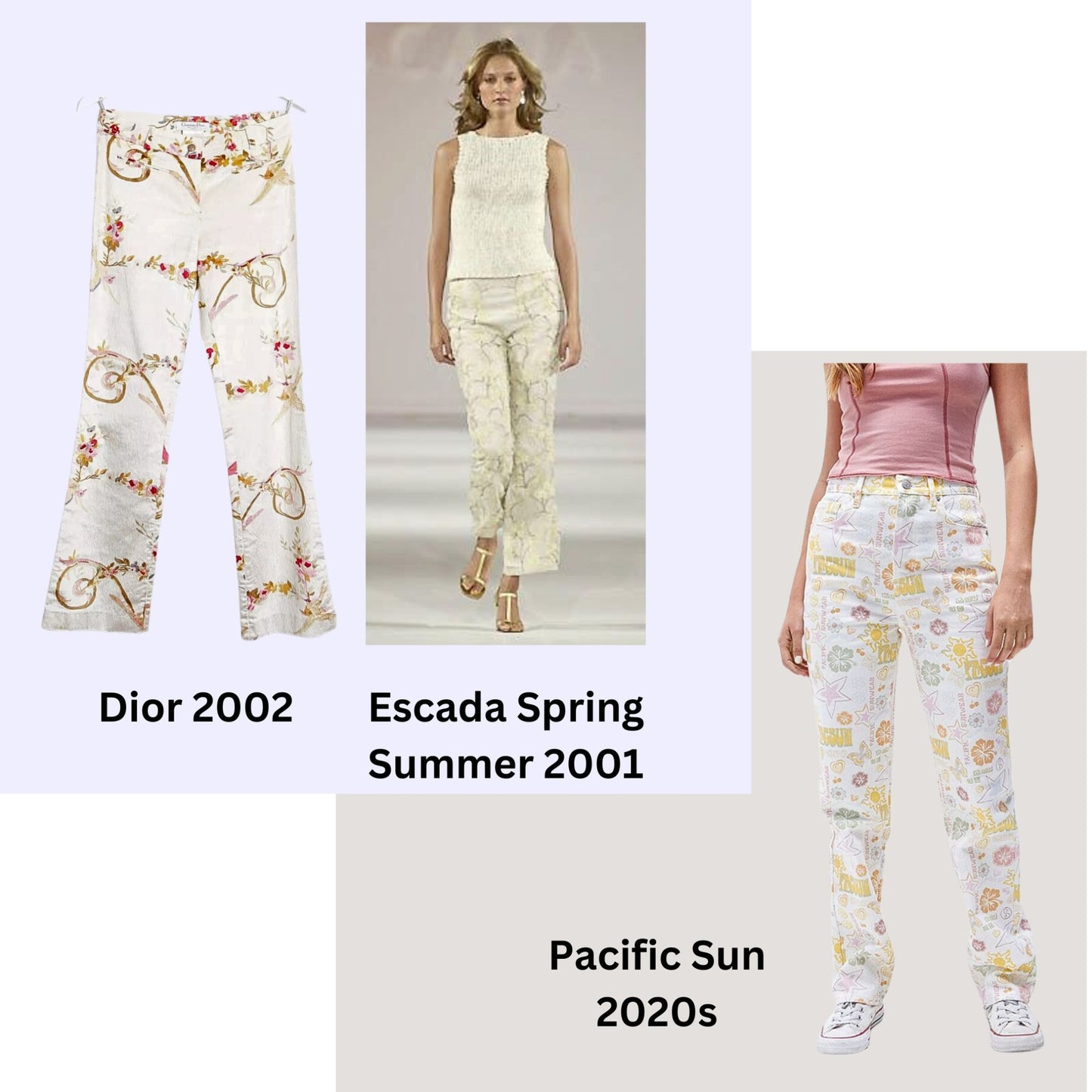 Vintage Y2K ESCADA Coastal Coquette White French Pastel Print Pants Size 44/14