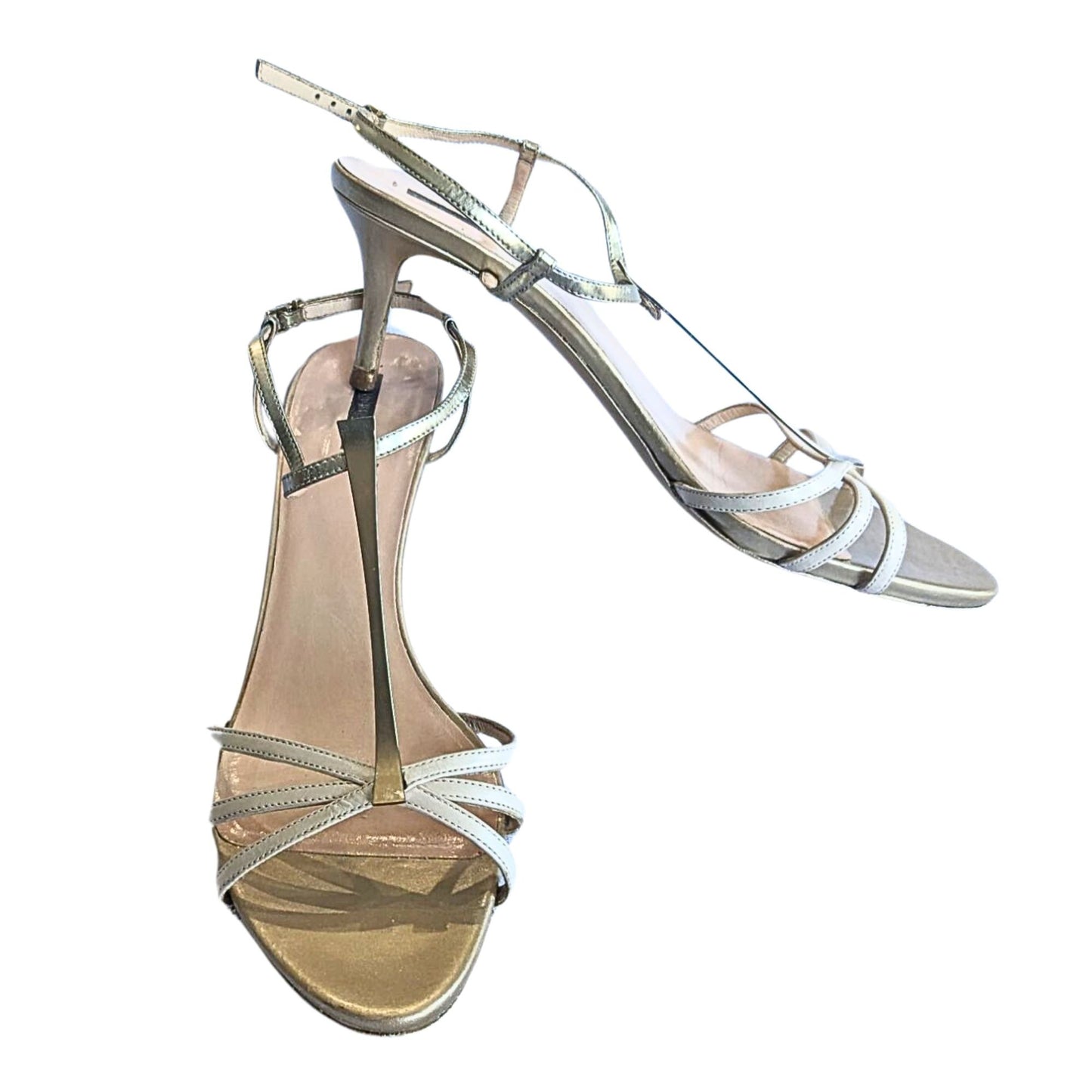 Comfy GIORGIO ARMANI Soft Gold Leather Brass T-Strap Kitten Sandals Size 40/8.5