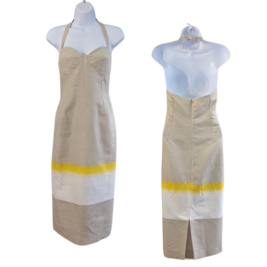 NWT JONATHAN SAUNDERS Lyndale Grey Colorblock Silk Lined Halter Dress Size 40/8
