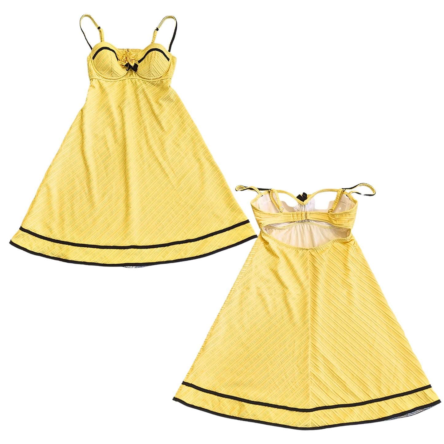 Rare NWOT Vtg Y2K BETSEY JOHNSON Yellow Black Rose Pin-Up Swim Dress Set Size M