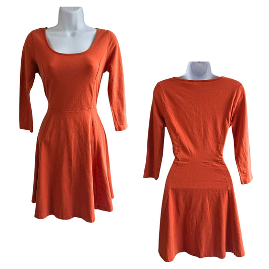 Vintage Y2K DEB Burnt Orange 95% Cotton 3/4 Sleeve A-line Mini Dress Size M