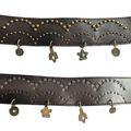 Vtg Y2K Dangling Charm Wide Low Rise Studded Brown Faux Leather Belt Sz 48/1X