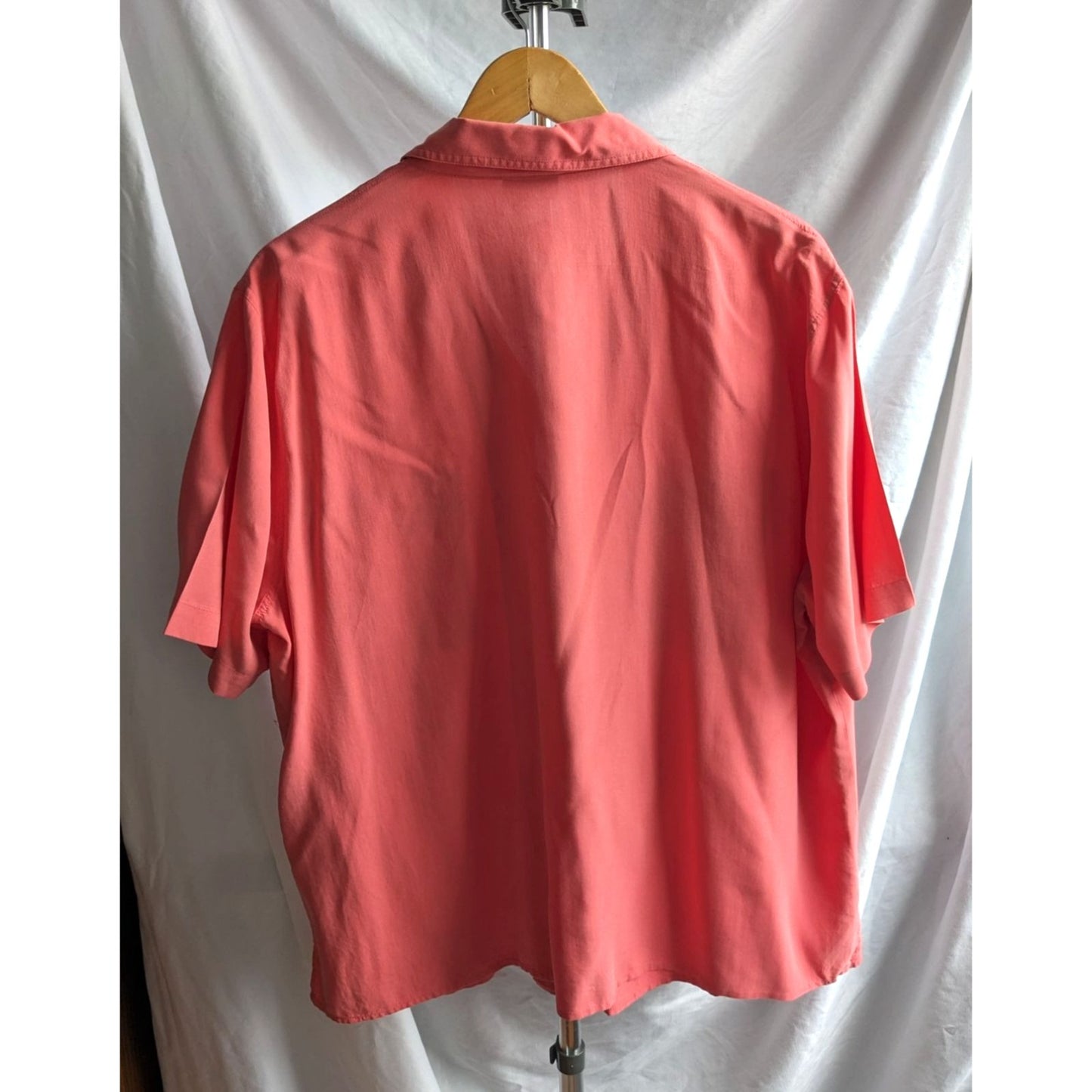 NOTATIONS 100% Silk Soft Coral Short Sleeve Button-Down Shirt Size 2X