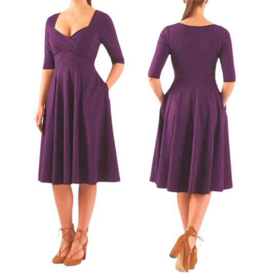 SHATKI Plum Purple Cotton Knit Sweetheart Empire Dress w/ Pockets Size 2X/22W