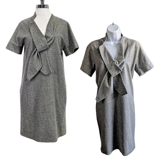 Vintage Y2K MARC JACOBS Wool-Nylon Gray Neck Tie Short Sleeve Shift Dress Size 2