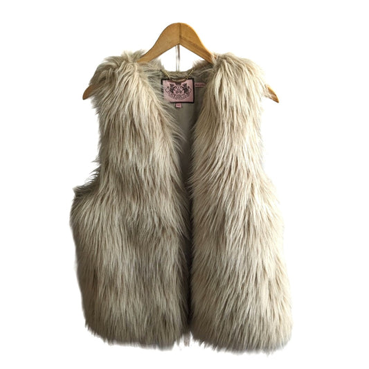 2011 JUICY COUTURE Cream Faux Fur Vest w/ Cupro Lining Boho McBling Size XL