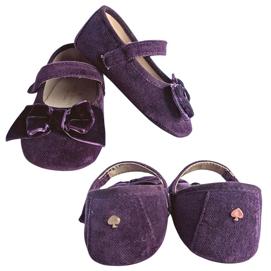 KATE SPADE Velvet Mary Janes with Bow in Midnight Wine Purple Size 3-6 months