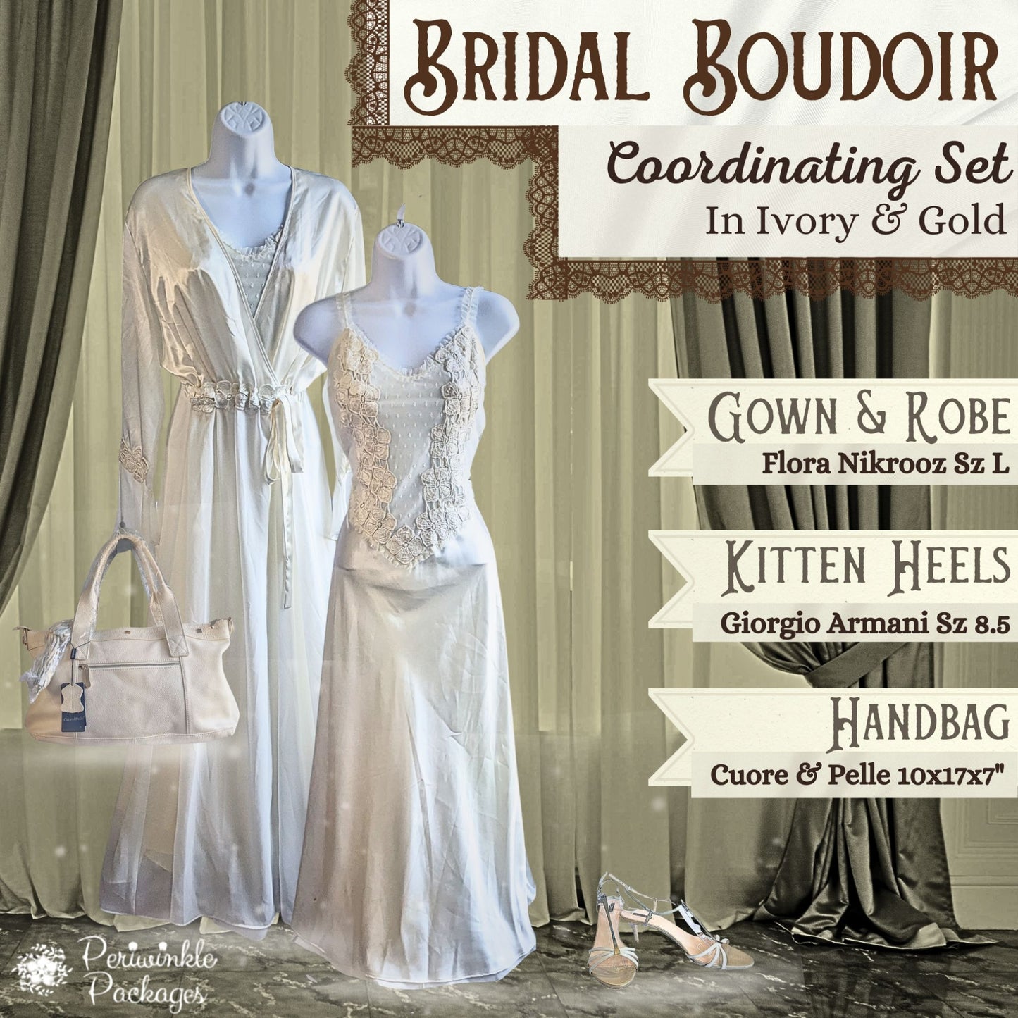 Bridal Boudoir Coordinating Set in Ivory & Gold MSRP $1,376