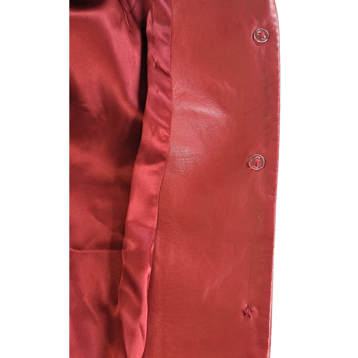 Vintage Y2K ST. JOHN Buttery Soft Tomato Red Lambskin Leather Long Coat Size S/M