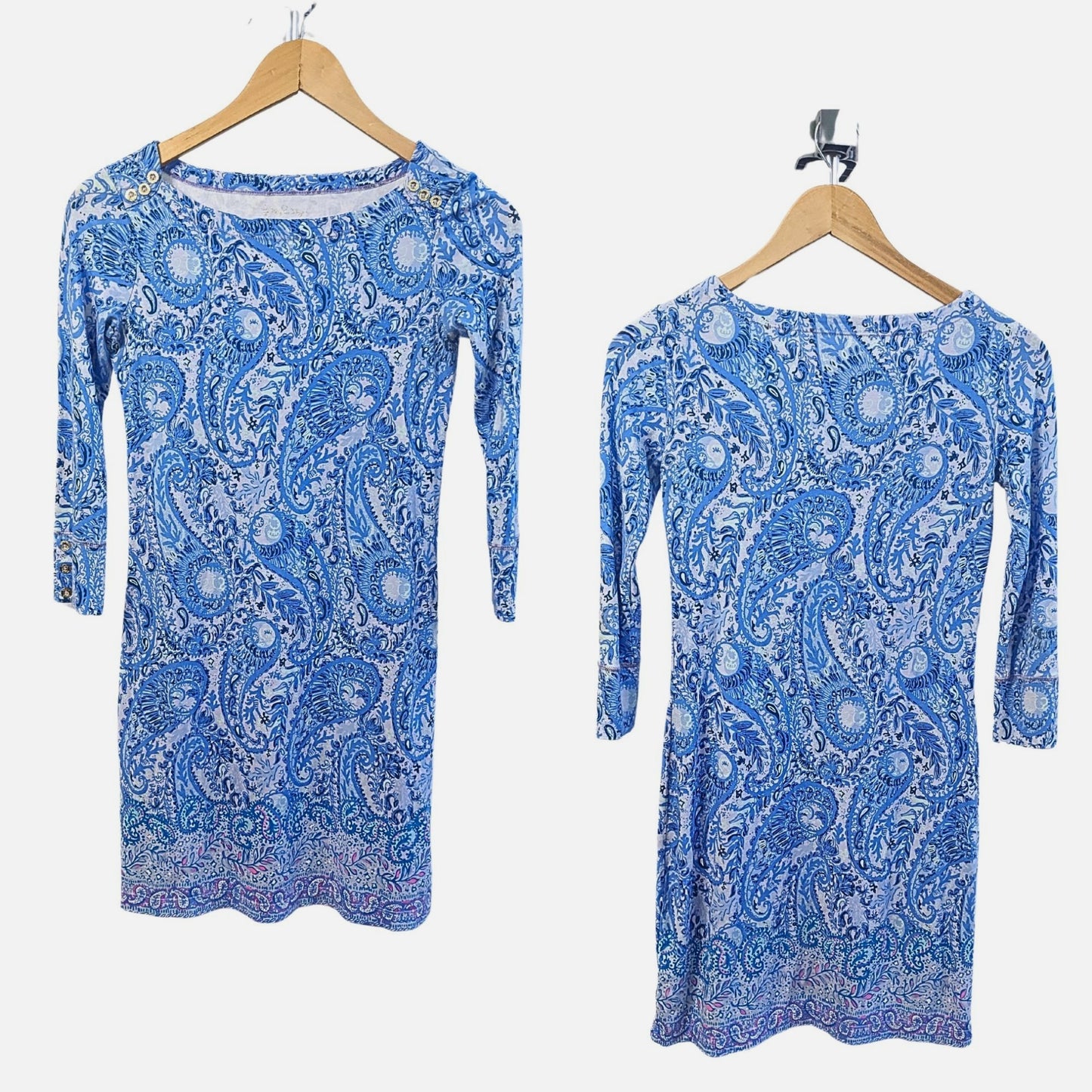 LILLY PULITZER Sophie Hello Sunshine UV 50+ Blue Pink Paisley Shift Dress Sz XXS