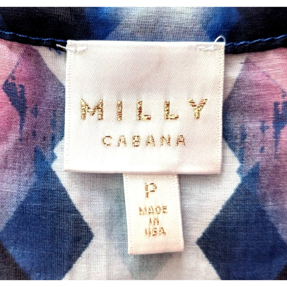 MILLY CABANA Capella Blue Kaleidoscope Ikat Cotton-Silk Cover-Up Tunic Size SP