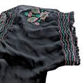 Vintage Y2K GRASSROOTS 100% Silk Sheer Black Embroidered Boho Peasant Top Size 3