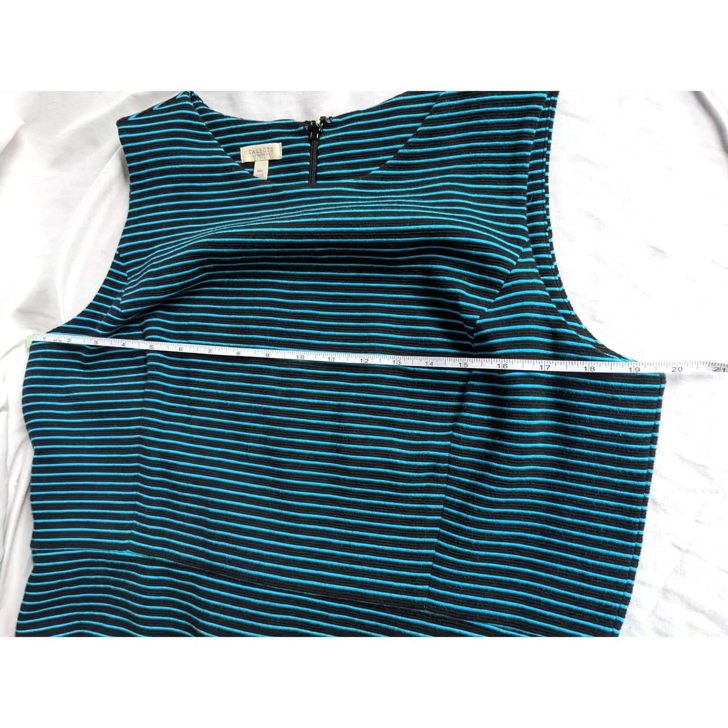 TALBOTS Electric Blue & Black Striped Sleeveless Dress Size 14P