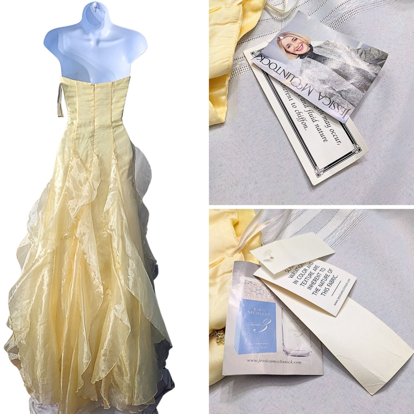 Vtg Y2K GUNNE SAX JESSICA MCCLINTOCK Strapless Lemon Chiffon Prom Gown Sz 1/2