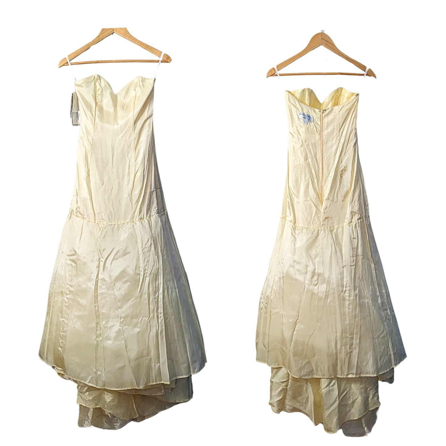 Vtg Y2K GUNNE SAX JESSICA MCCLINTOCK Strapless Lemon Chiffon Prom Gown Sz 1/2