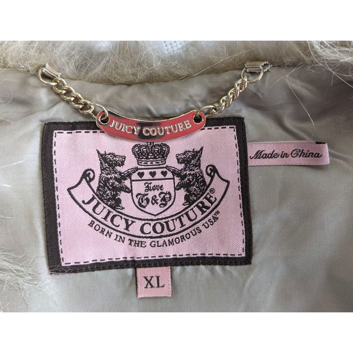 2011 JUICY COUTURE Cream Faux Fur Vest w/ Cupro Lining Boho McBling Size XL