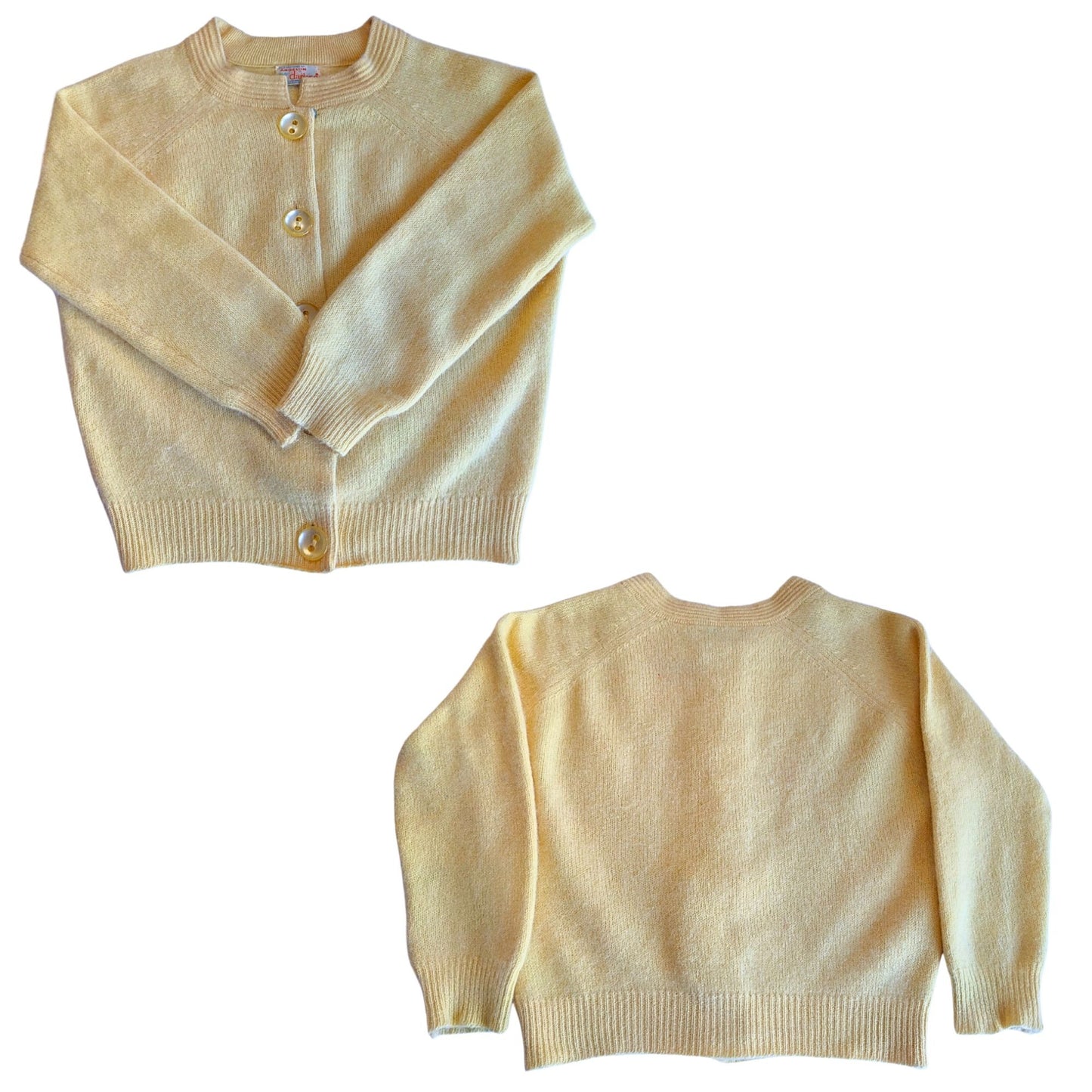 Vintage 50s ANGELON BY DARLENE Soft Yellow Angora Lambswool Cardigan Sz 40 M/L