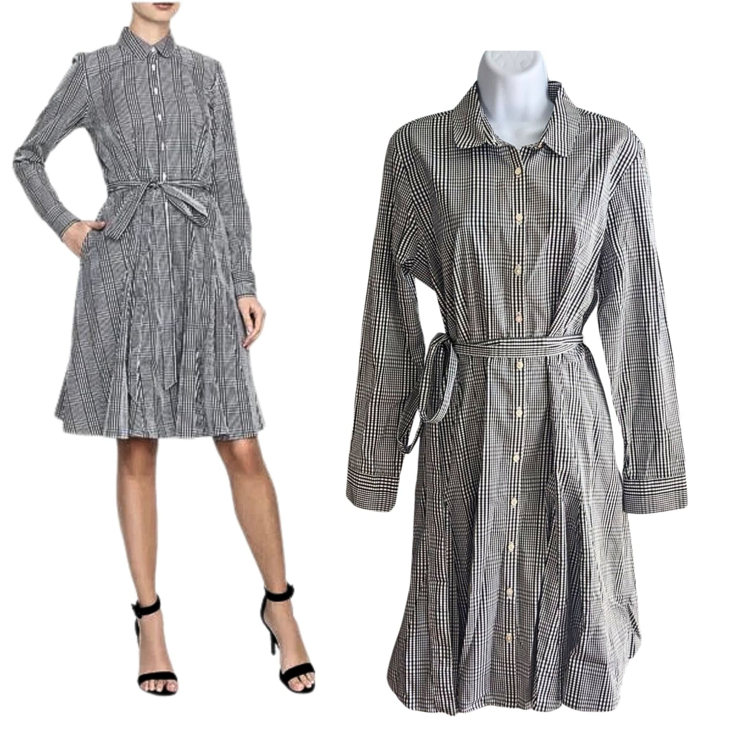 NWT BROOKS BROTHERS Grey Spirit Tartan Gingham LongSleeve Midi Shirtdress Sz 14P