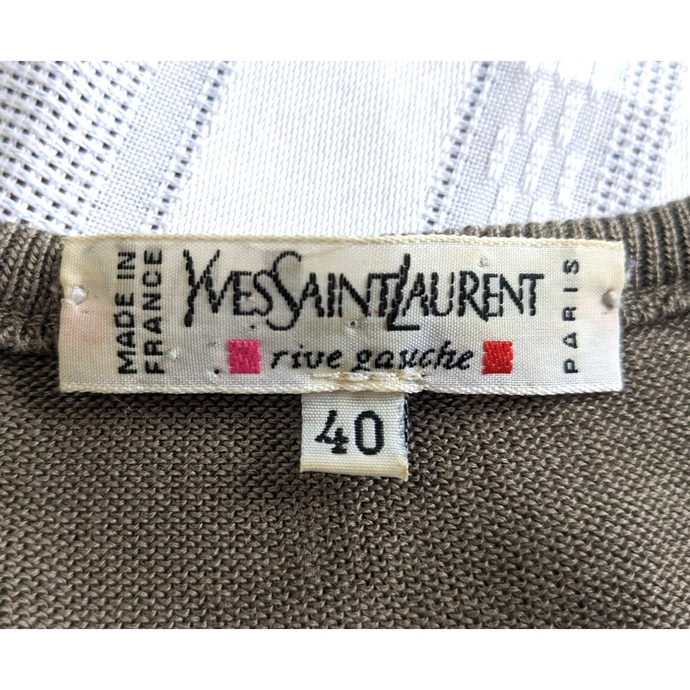 Vintage 90s YVES SAINT LAURENT Rive Gauche Taupe 100% Silk Knit Tee Size 40/8