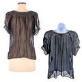 Vintage Y2K GRASSROOTS 100% Silk Sheer Black Embroidered Boho Peasant Top Size 3