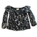 NICOLE MILLER ATELIER Black Lurex Twinkling Summer Nights Peasant Blouse Sz S