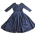 MIUSOL Navy Blue Lace Illusion Sweetheart Bodice Midi Fit & Flare Dress Size M