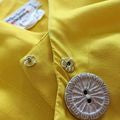 Vtg 1986 YVES SAINT LAURENT RIVE GAUCHE Yellow Silk Stone Button Jacket Sz 42/6