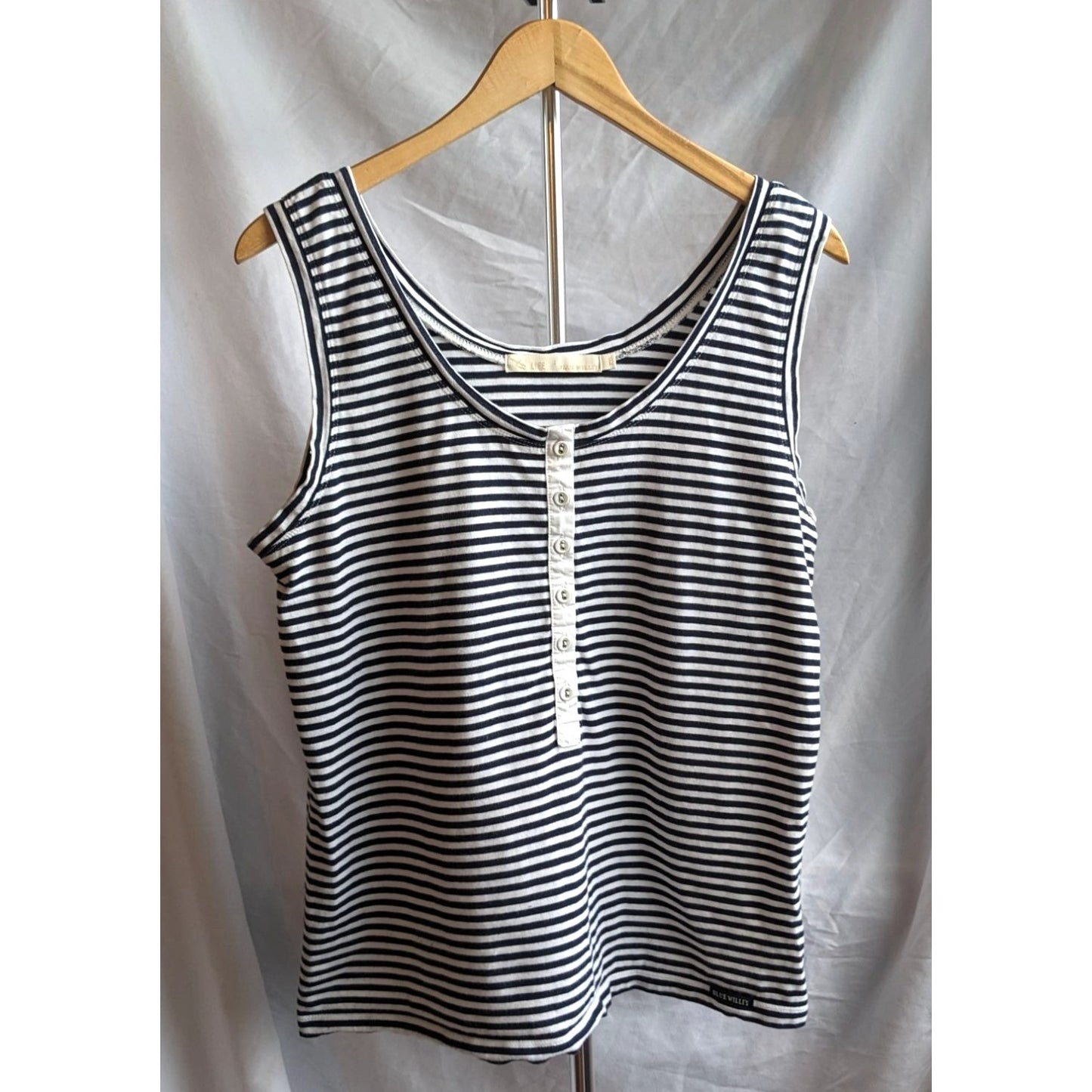 Vintage 90s/Y2K BLUE WILLI'S Luxury 100% Cotton Navy Stripe Tank Button Size XXL