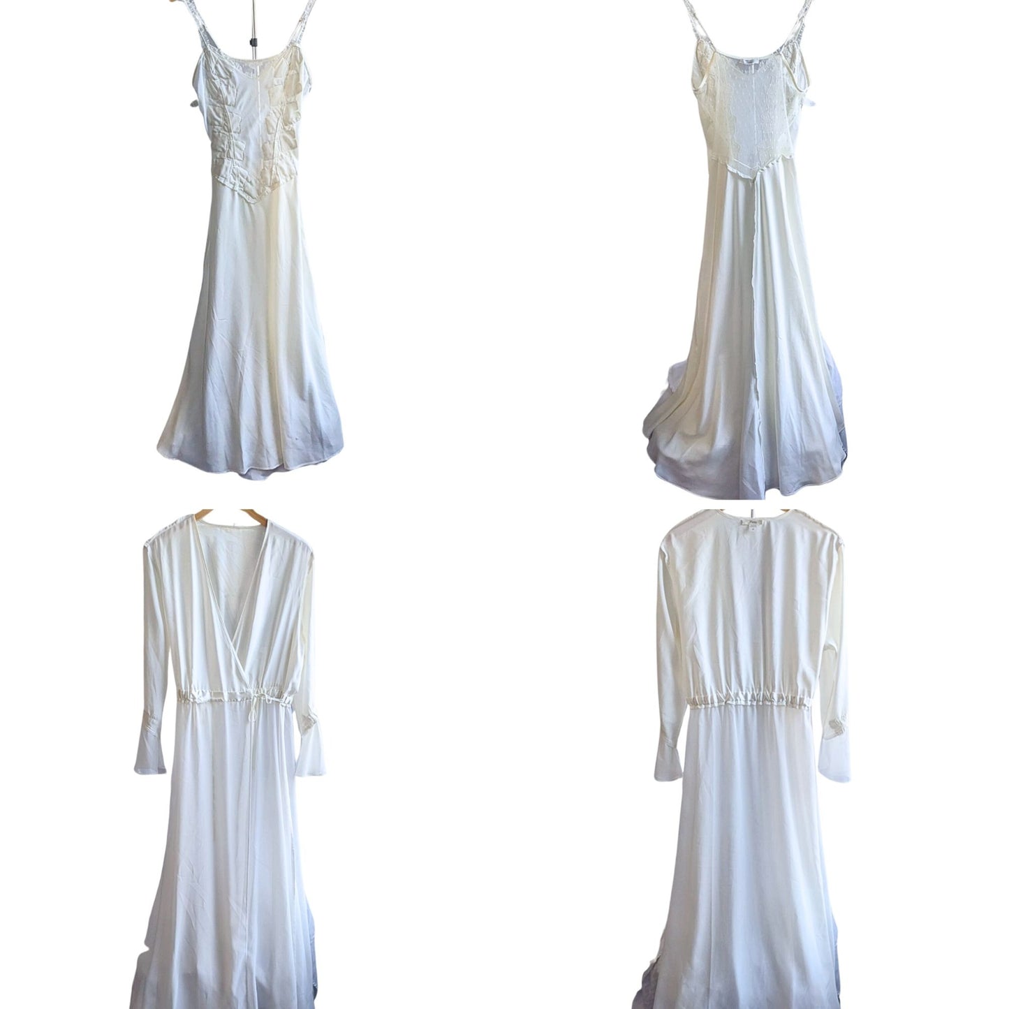 BHLDN FLORA NIKROOZ Ivory Showstopper Charmeuse Long Gown & Robe Bridal Set Sz L