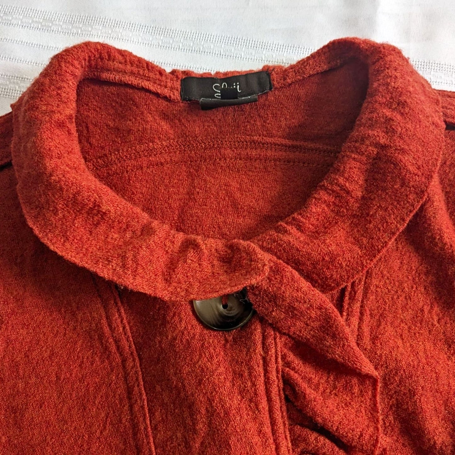 Anthropologie LUII Autumn Ingenue Boiled Wool Button Up Long Ruffle Jacket Sz M