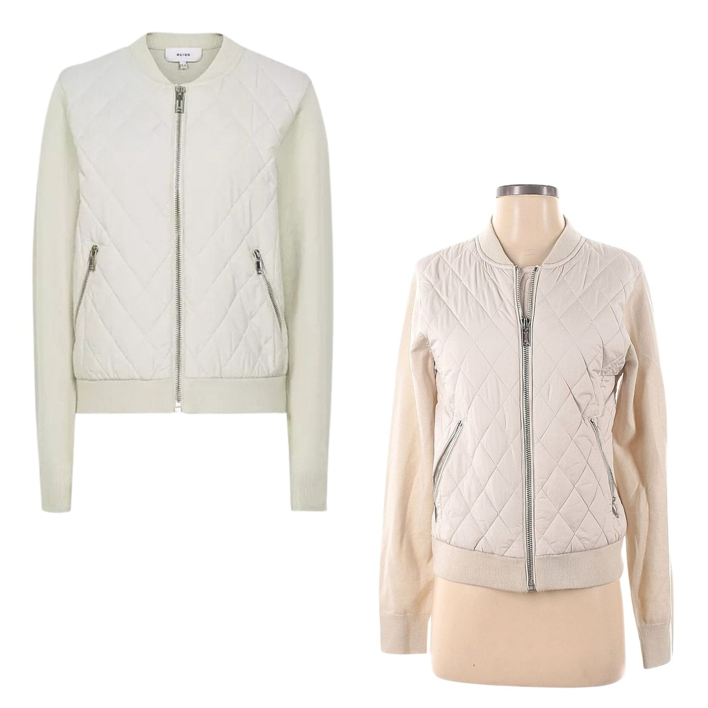 REISS Ayla Quilted Hybrid Zip Through Blazer Bomber Neutral Size 6