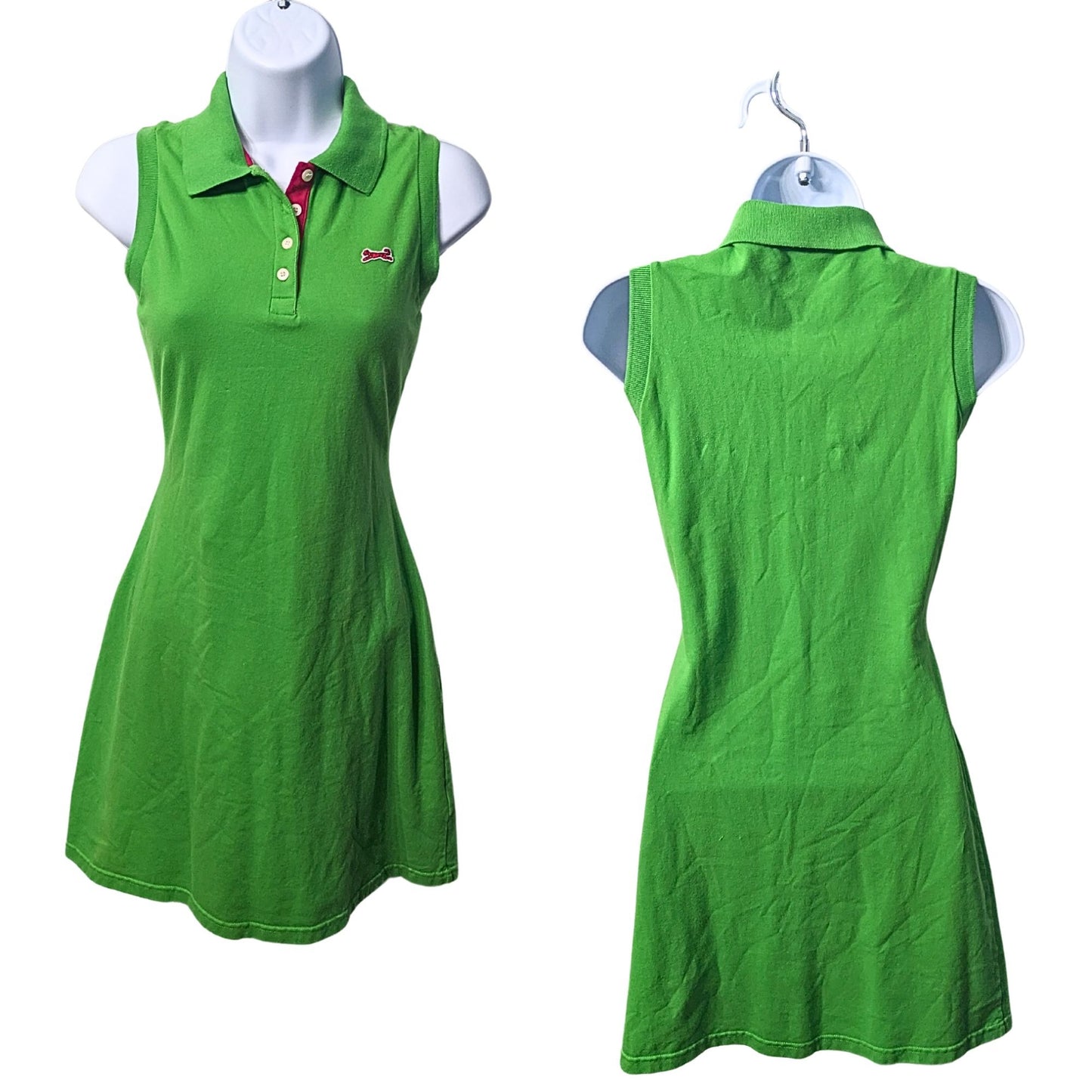 Vintage Y2K LE TIGRE Bright Green Sleeveless Preppy Polo Dress 95% Cotton Size M