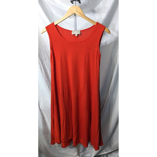 JOAN VASS Tomato Red Sleeveless Swing Tank A-line Mini Dress Tunic Size XS