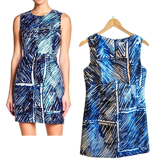 NWOT MILLY Coco Blue Sleeveless Scribble Printed Dress Satin Twill Size 8