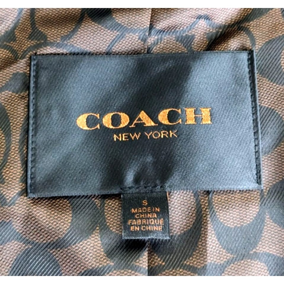 COACH Black Double Breasted Leather Label Solid Short Trench F86050 Size S