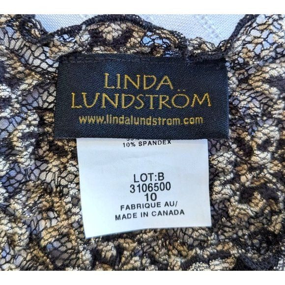 Vintage Y2K LINDA LUNDSTRÖM Black & Tan Stretchy Mesh Overlay Top Size 10